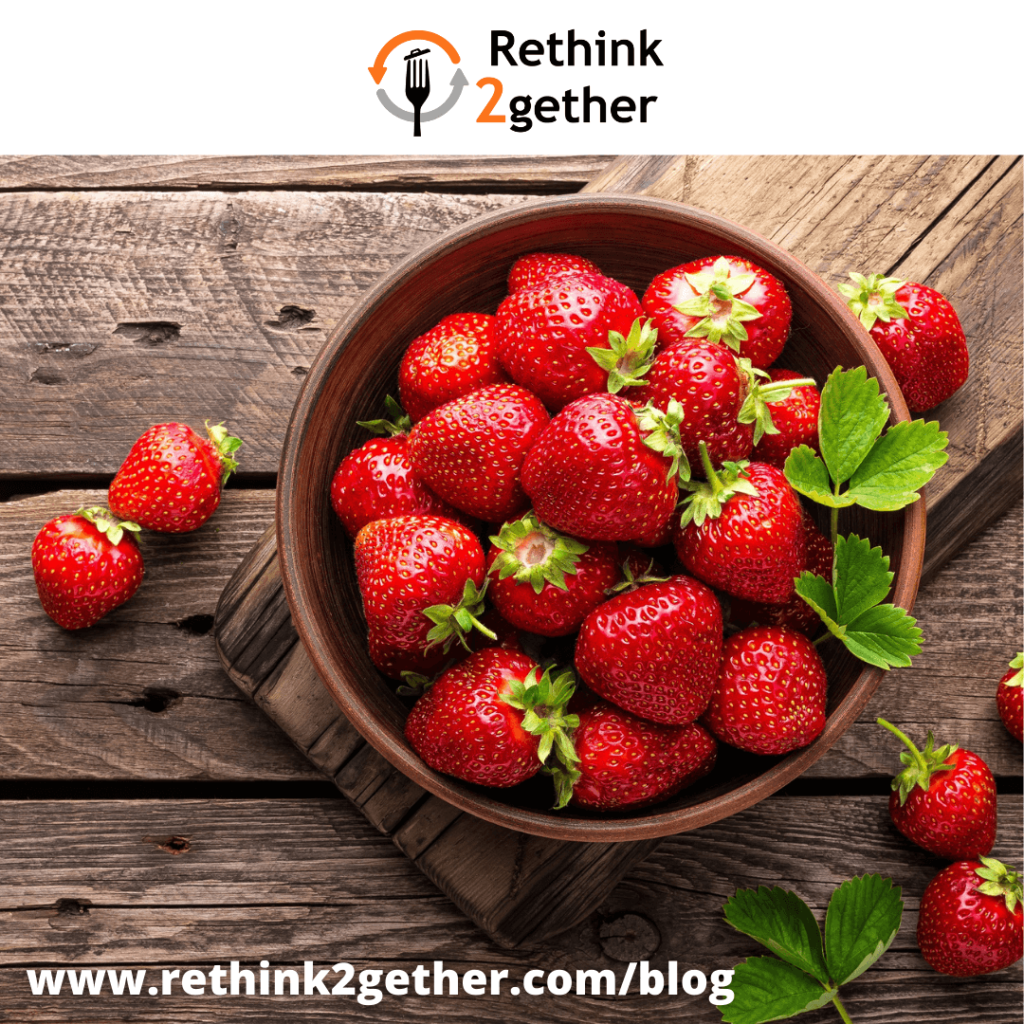 Bowl of fresh strawberries in season